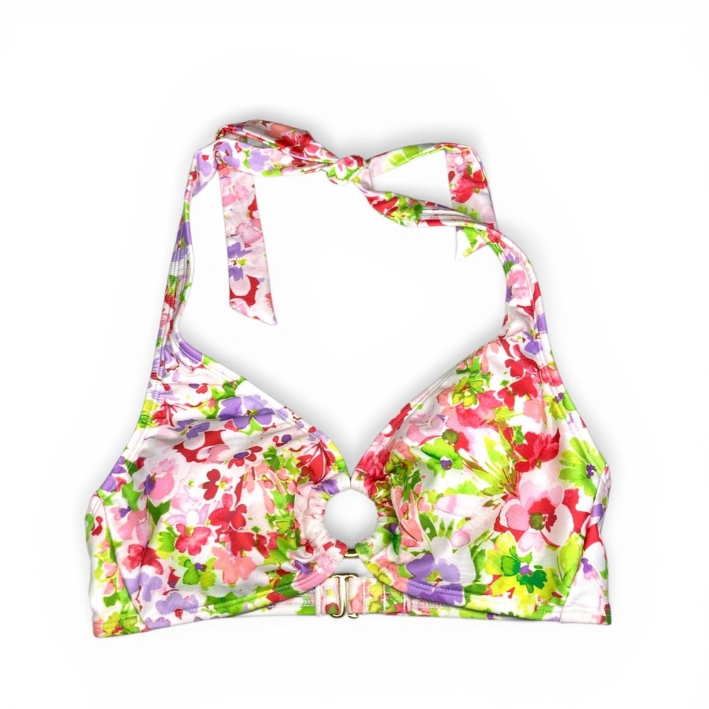 Shade & Shore Floral Swim Top Size Small (4-6) Green Pink